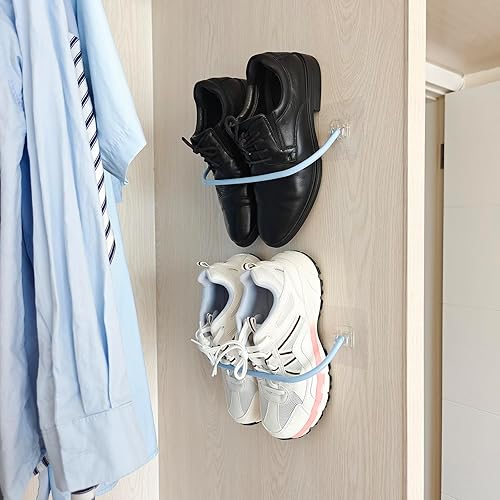 Miniatura 2 de Paquete de 6 zapateros de pared con tiras adhesivas para colgar, zapatero de pared para caravana, soporte para zapatos de espacio pequeño para