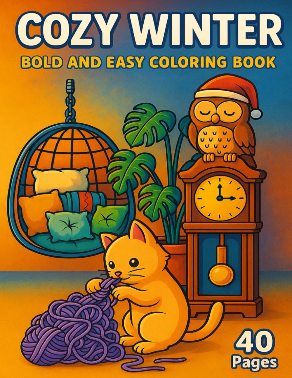 Cozy Winter Bold and Easy Coloring Book: The Hygge Winter 40 Simple and Relaxing Hygge Home Designs for Adults, Seniors, and Beginners to Relieve Stress and Anxiety (Large Print Collection)