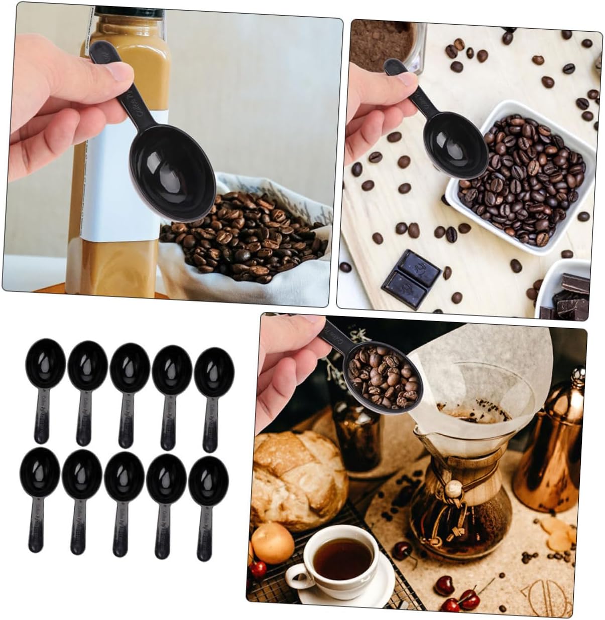 10Pcs Coffee Measuring Spoons Practical Teaspoons for Coffee Powder Milk Powder Sugar Spices Kitchen Scoop Black