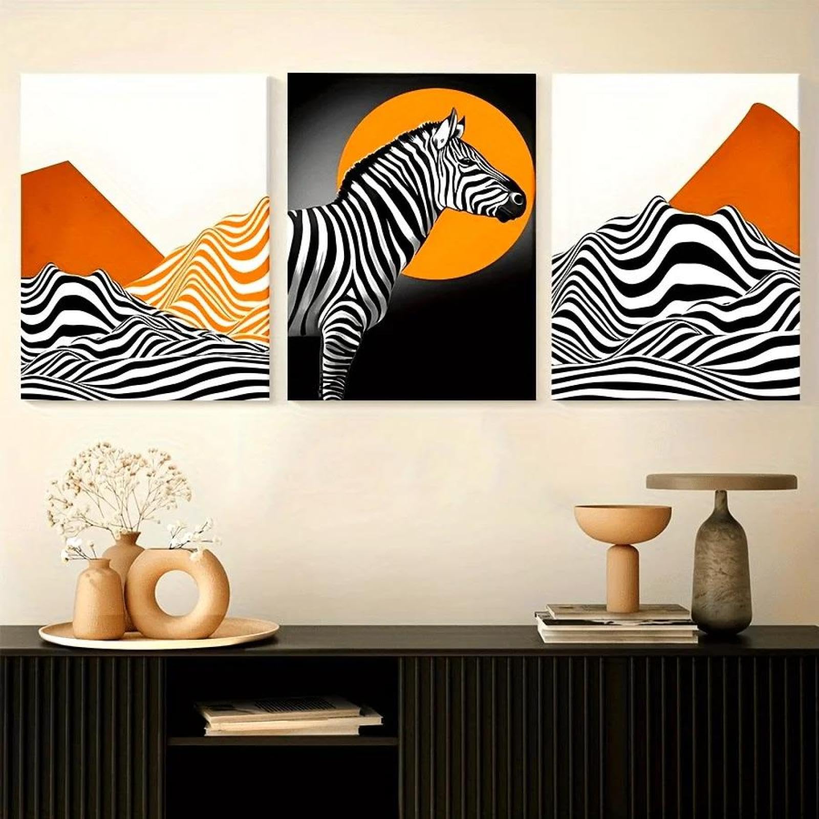 Yocheng Canvas Painting Art -3pcs Abstract Geometric Zebra Stripe Wall Decor, Bohemian Illustration 21x30cmx3 No Frame