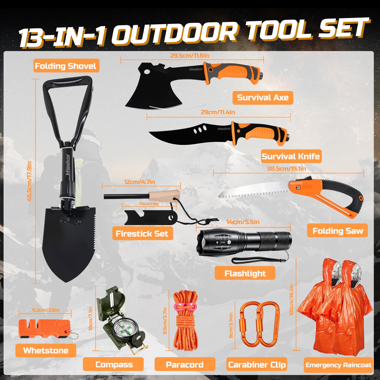 6 in 1 Outdoor Axt Survival Set,Survival Ausrüstung,Survival Messer & Outdoor Werkzeuge Set,