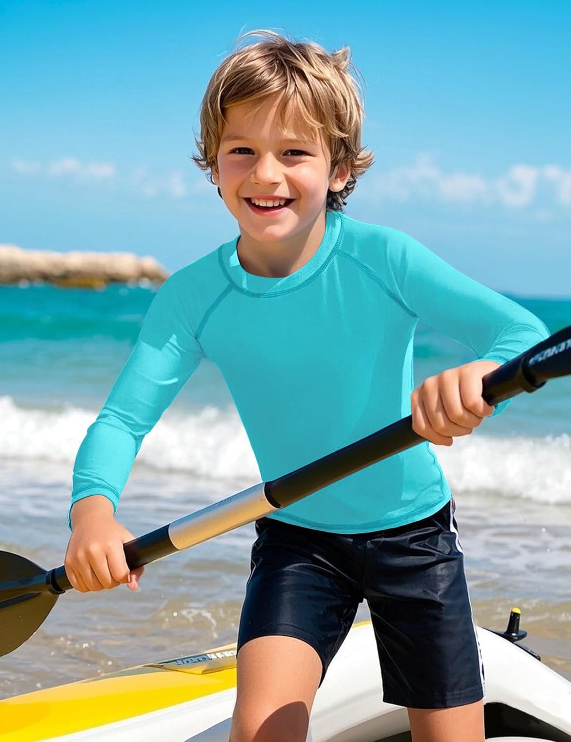 Auranso Boys Rash Guard Swim Shirt UPF 50+ Long Sleeve Sun Protection Quick Dry Shirt - Image 3