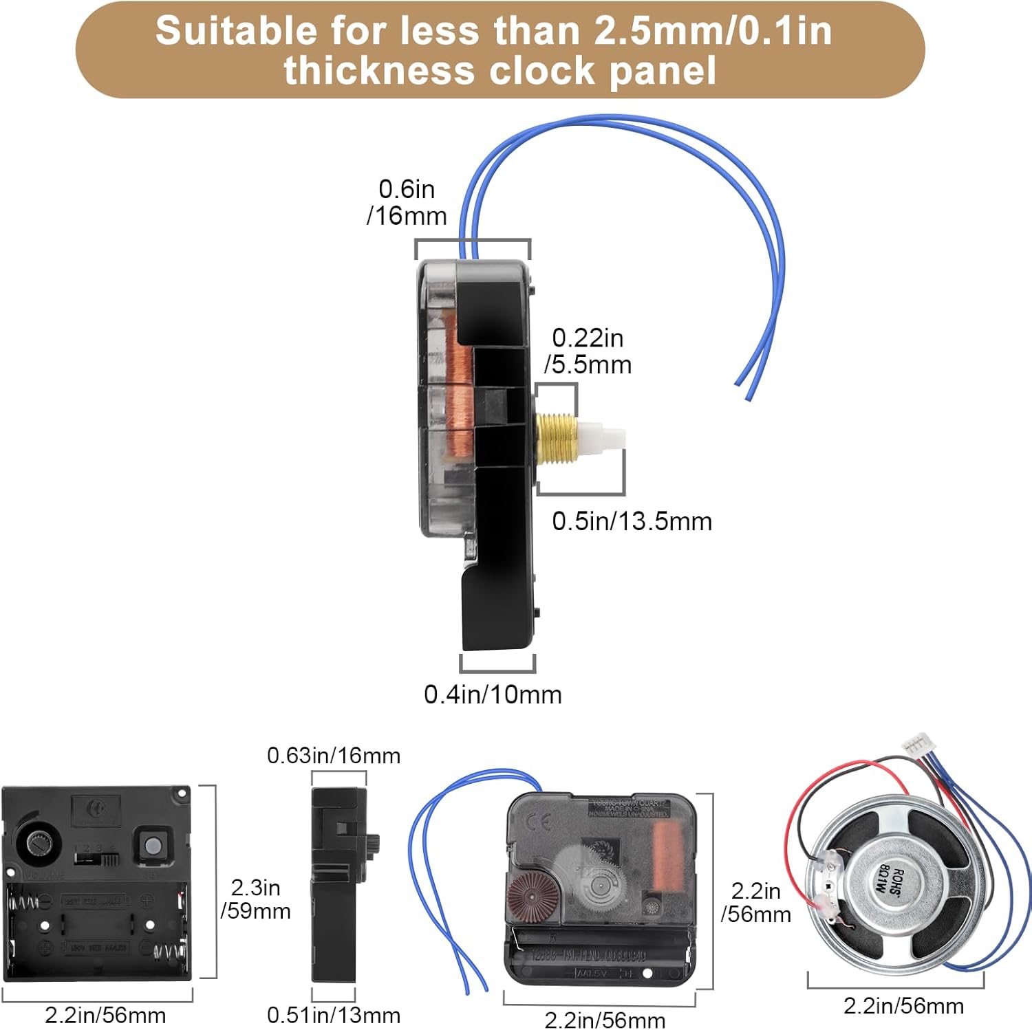 TSV Clock Mechanism Replacement with Chime, Battery Operated Silent Clock Movement with 3 Sets Hands for Wall Clock Grandfather Clock, Shaft Length 13.5mm (0.53inch)