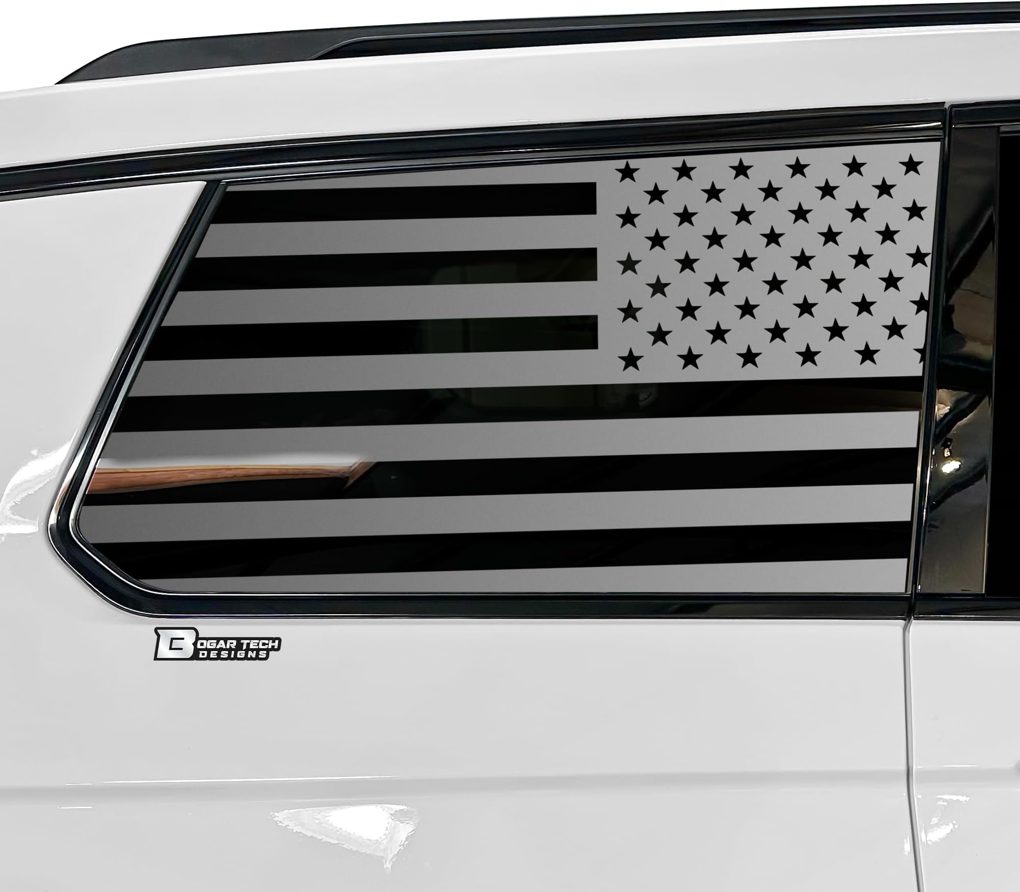 Bogar Tech Designs Precut Quarter Window American Flag Vinyl Decal Sticker Co...
