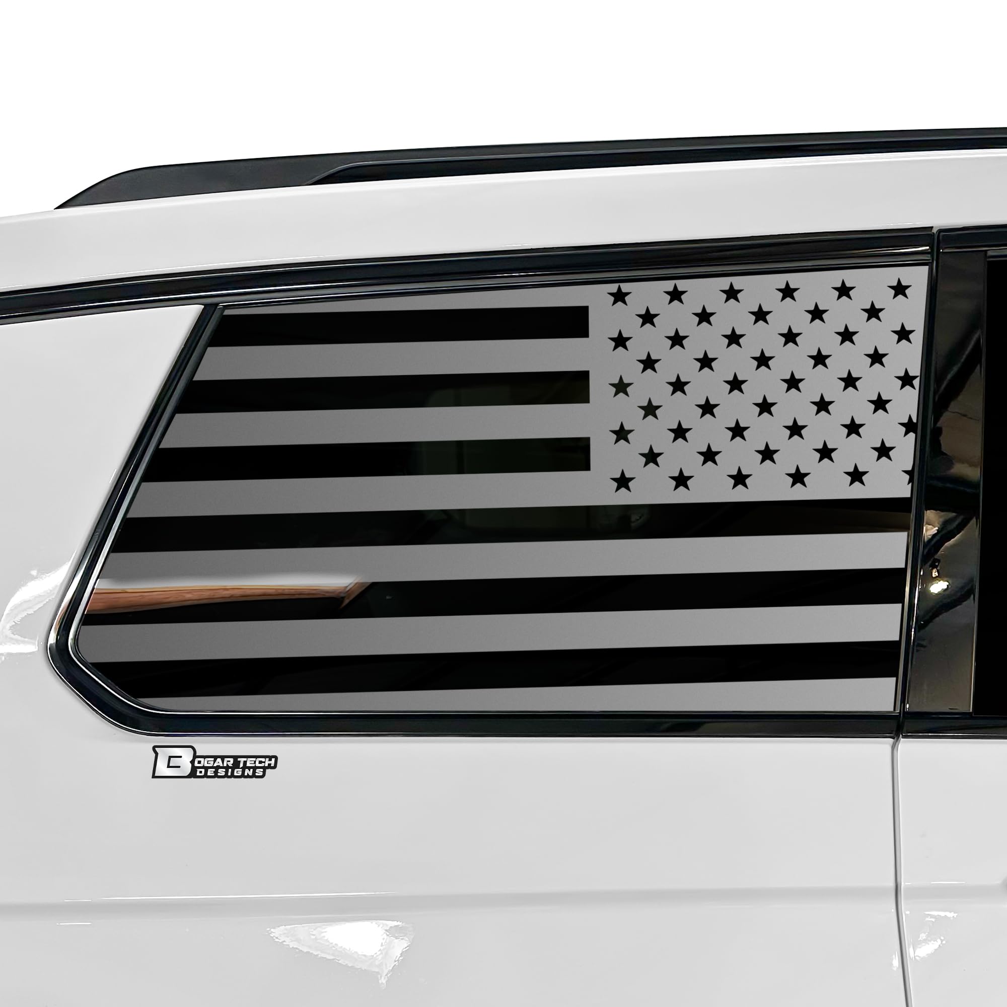Bogar Tech Designs Precut Quarter Window American Flag Vinyl Decal Sticker Compatible with Jeep Grand Cherokee L 2021-2026, Matte Black