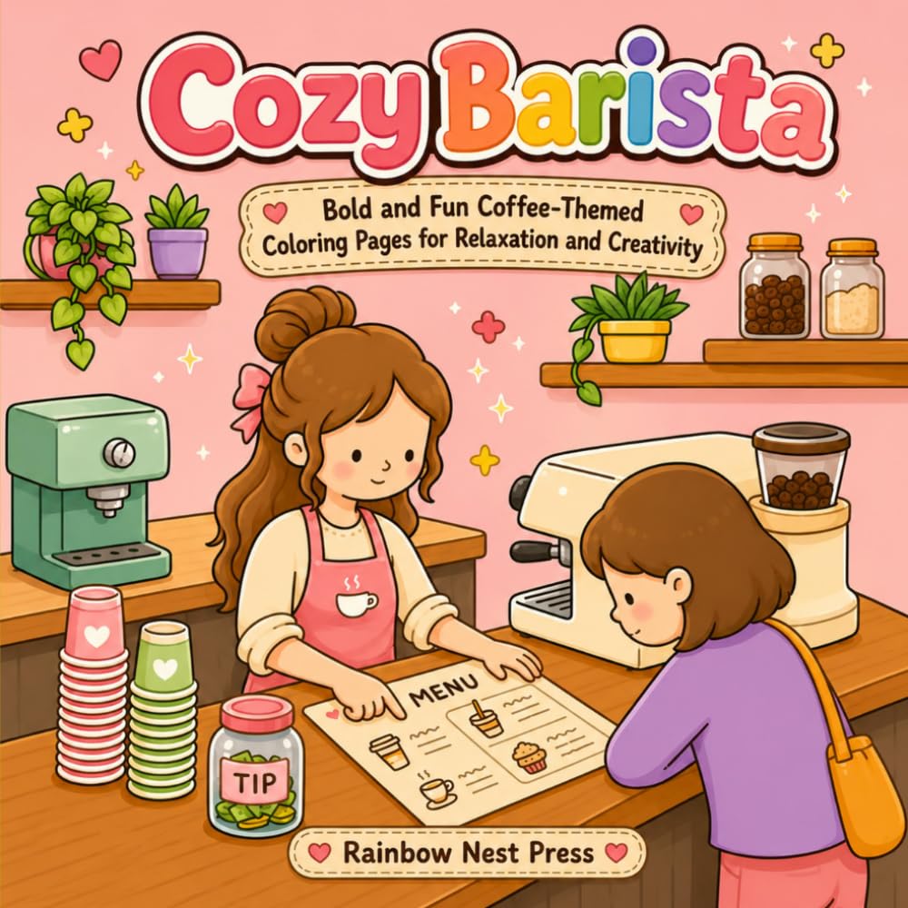 Cozy Barista Coloring Book: Bold and Fun Coffee-Themed Coloring Pages for Relaxation and Creativity