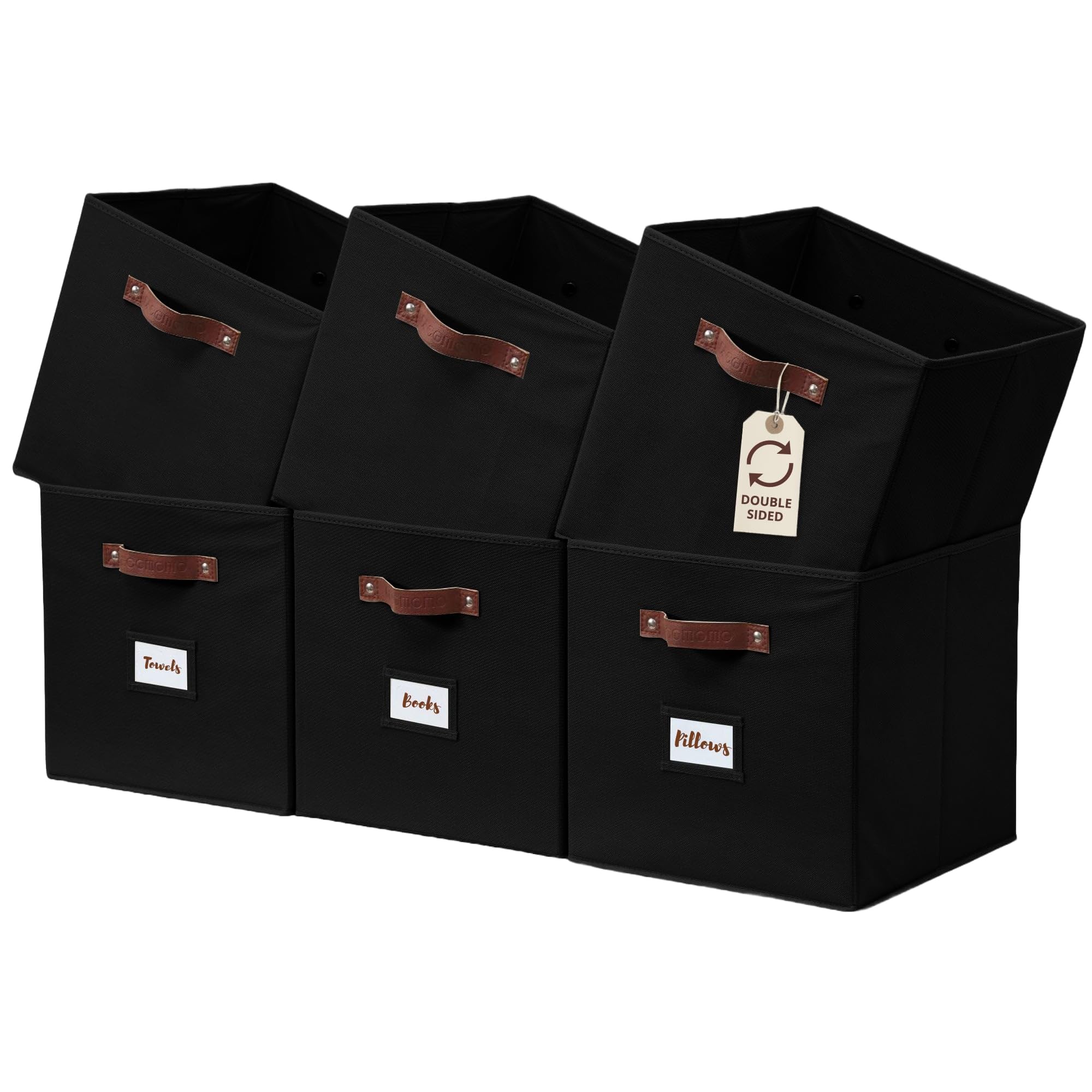 Photo 1 of DECOMOMO Storage Bins, Cube Storage Bin with Labels, Fabric Storage Cubes for Shelves (10.5" x 11" / 6pcs, Black)