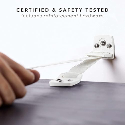 Miniatura 4 de Correas para muebles o televisores soporte extra resistente 8 unidades a prueba de niños tapón para detener portazos incluido Blanco