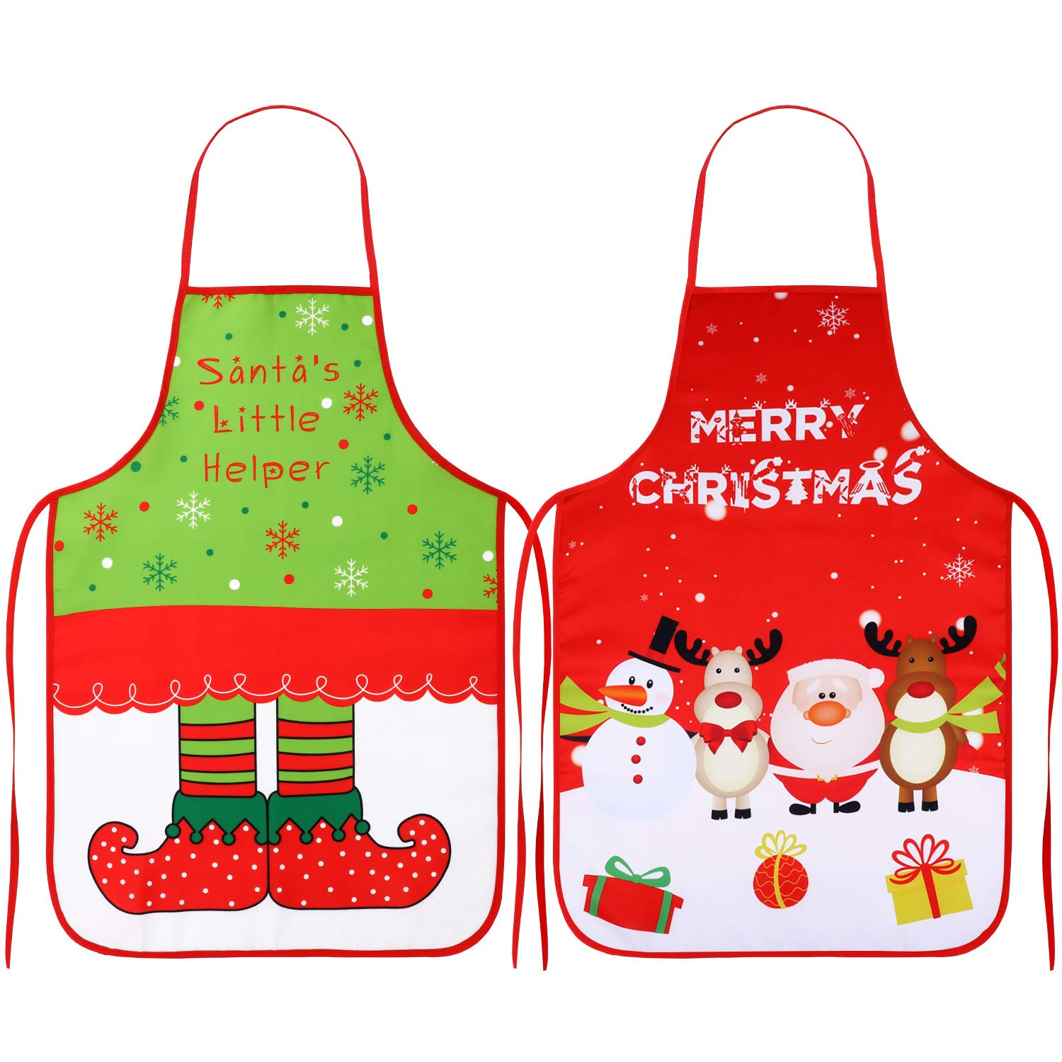 Qpout 2 Delantales de Navidad, Papá Noel Reno Muñeco de Nieve Feliz Navidad Fiesta Cocina Delantal de Cocina, para Mujeres Hombres Mamá Esposa Marido Fiesta de Navidad Accesorios de Disfraces