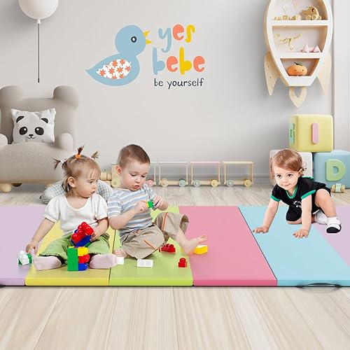 Miniatura 7 de GYMAX Gymnastics Mat, 5-Panel Folding Tumbling Mat with Carrying Handles, 4-Side Hook & Loop Fasteners, Waterproof PU Cover, Exercise Mat for Home,