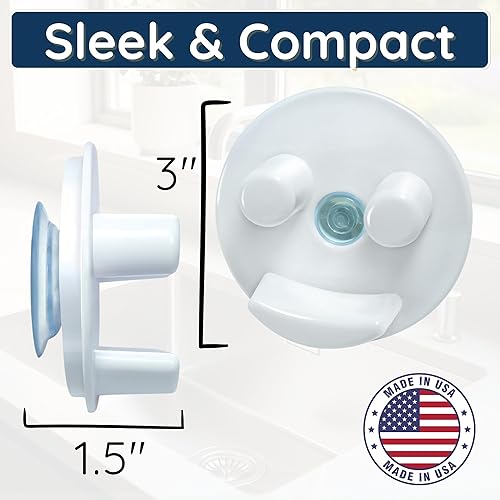 Miniatura 4 de Storage Theory - Soporte de esponja con ventosa, organizador de fregadero de baño y cocina blanco para esponjas de cara sonriente, no incluye