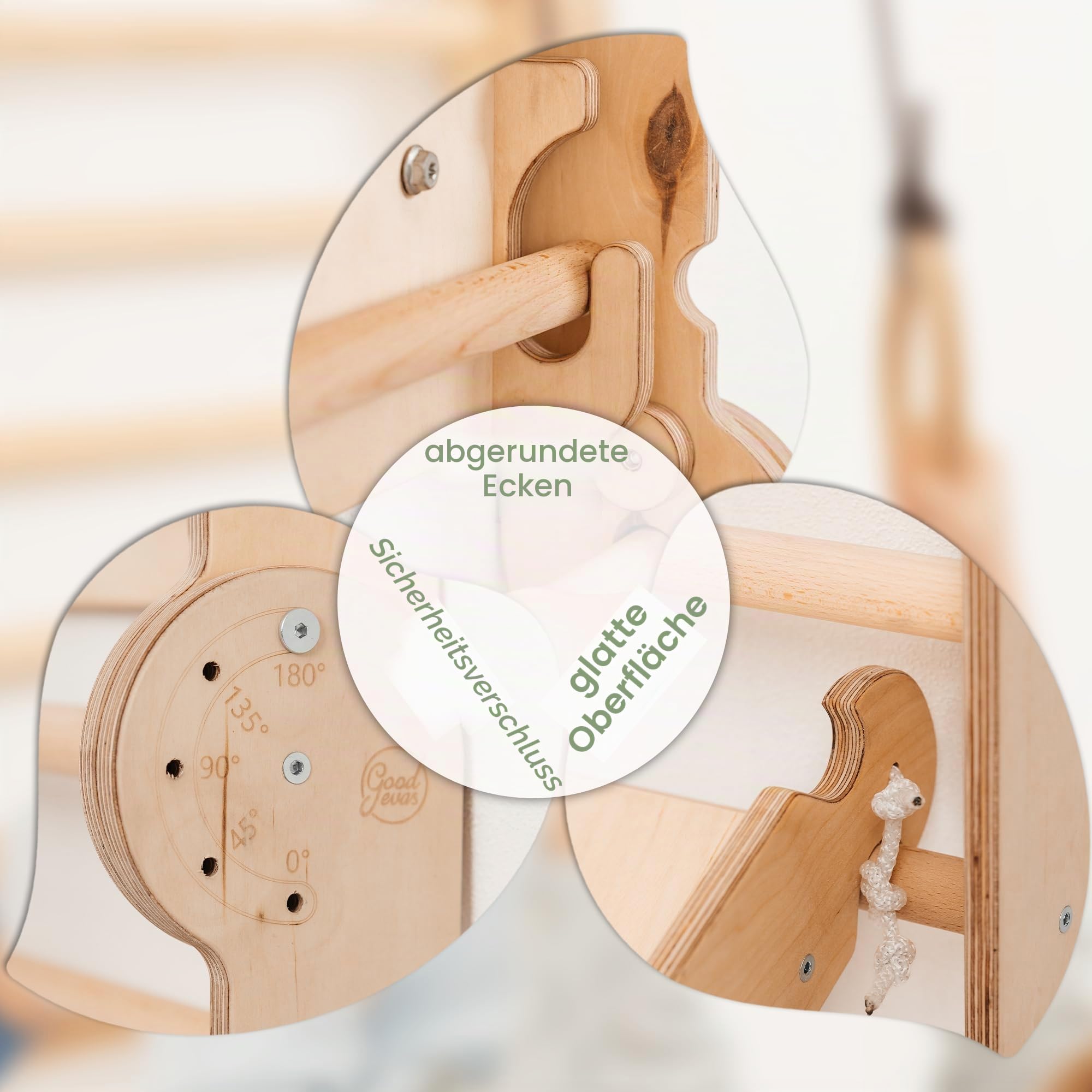 Goodevas Holz Indoor Klettergerüst für Kinder – Montessori Kletterrahmen mit Schwedenwand, Rutsche & Dreieckleiter für Kleinkinder und Kinder 2–12 Jahre