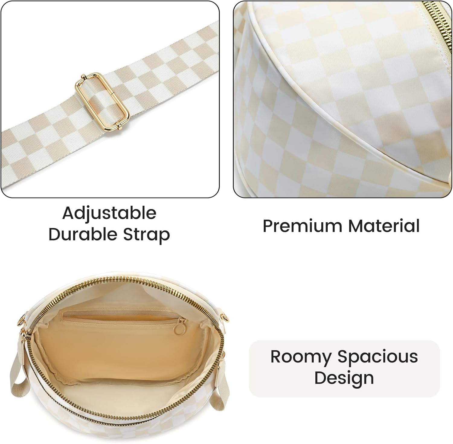 Crossbody Bags for Women Chain Bum Handbag, Checkered Strap Roomy Versatile Mom-Friendly Bag with Multiple Pockets - Image 8