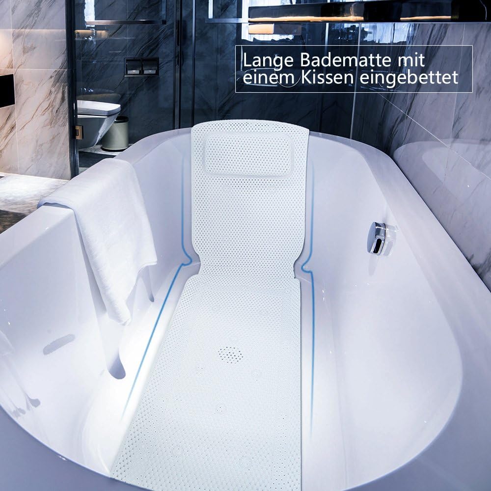 Mr.do Bath Bathtub Mat with Cushion White Soft Non-Slip for Full Body (14.2 x 49.2 Inches)