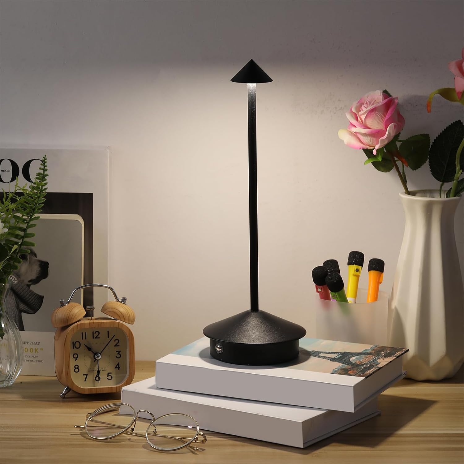 VIHOSE 2 Pack Rechargeable Cordless Table Lamp LED Portable Table Lamp 5000mah Battery Operated Desk Lamps 3 Level Brightness Light Lamps for Living Room Restaurant Outdoor(Black)