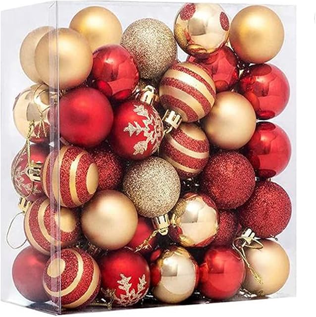 WAIZHIUA 50Pcs 40mm Christmas Ball Ornaments Red Gold Christmas Bulbs Xmas Tree Decoration Shatterproof Christmas Tree Ornaments with Strings for Holiday Wedding Party Decoration