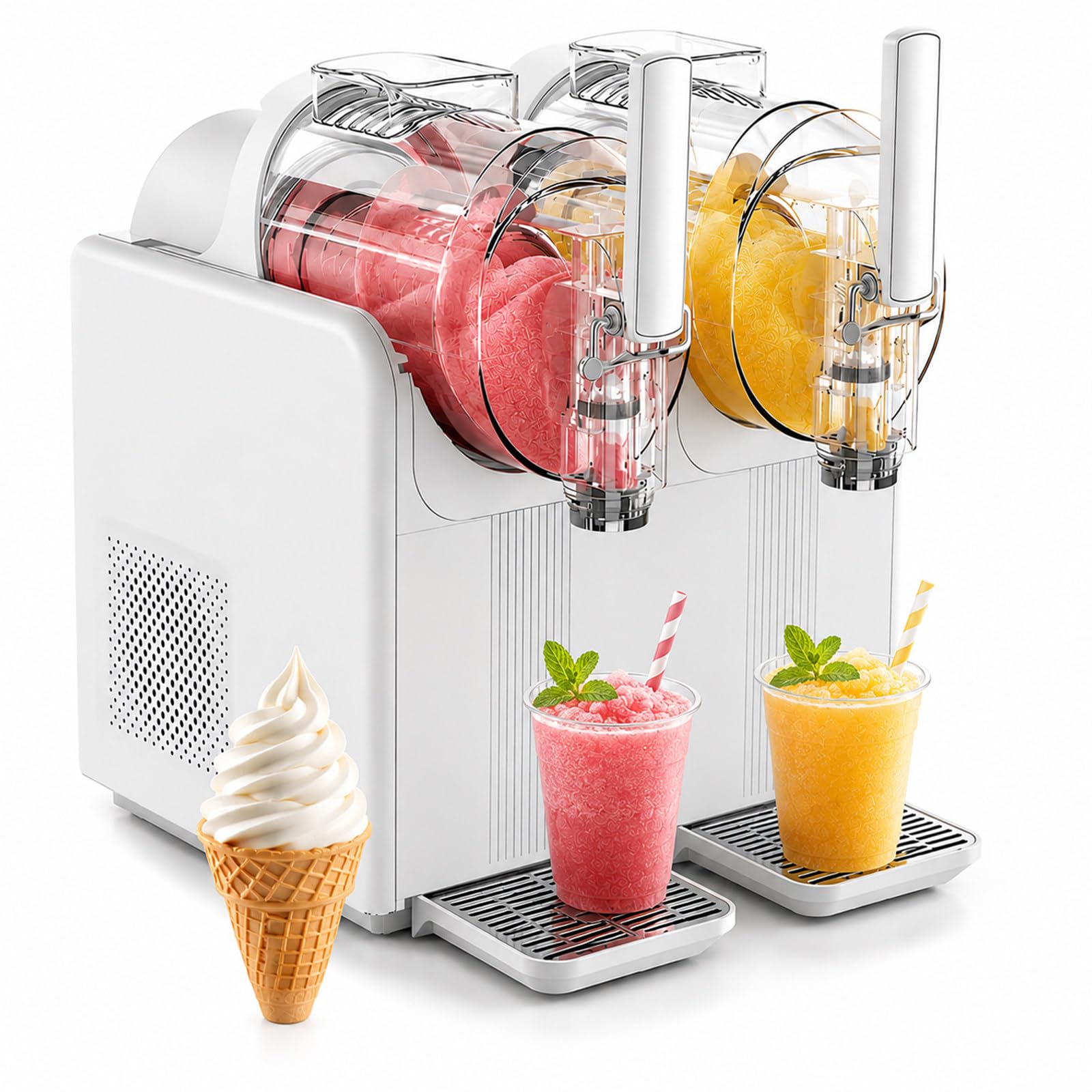 SHUMIAO Commercial Slushy Machine 2L Dual Bowls, 430W Soft Serve Ice Cream Machine, 7 Presets Automatic Slushie Maker & Smoothie Machine with Touch Screen and Child Lock, for Home Bar Cafe White