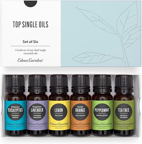 Edens Garden Top - Juego de 6 aceites esenciales 100% puros, grado terapéutico, sin diluir lavanda, menta, eucalipto, árbol de té, citronela,