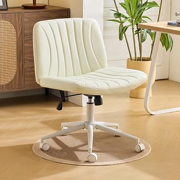 Karl home Criss Cross Chair Armless Desk Chair with Wheels Cross Legged Office Swivel Chair Wide Adjustable Comfy Padded Vanity Chair with Dual Purpose Base, PU Beige