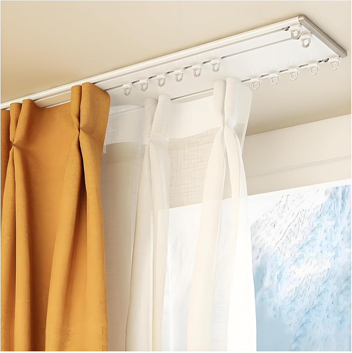 Three Curtain Track System Aluminum Curtain Rail Room Dividers Ceiling Mounted, Ceiling Track For Living Room/Home/Balcony Privacy Blackout(90cm (2.95FT))