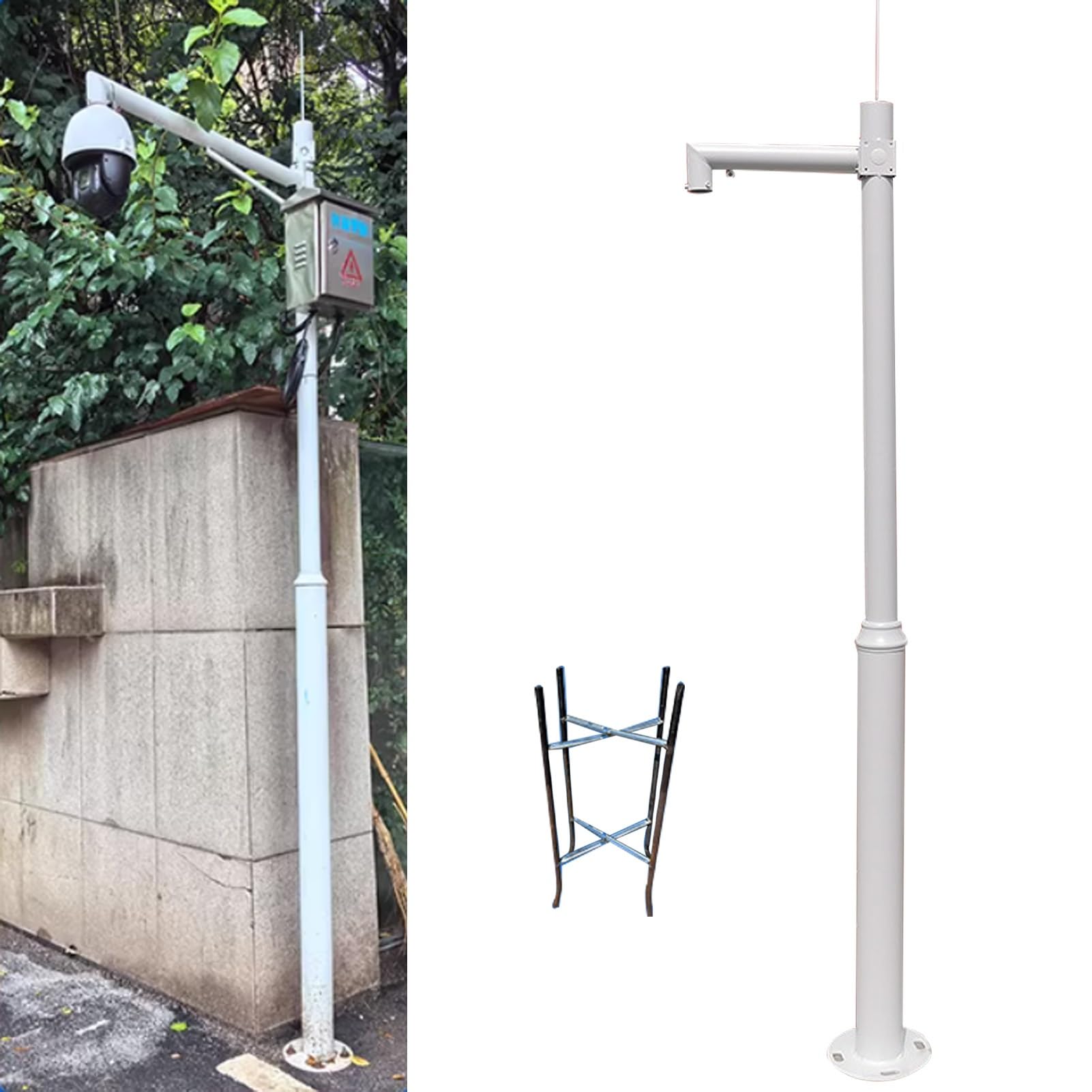 Palo per Telecamera di Sicurezza Palo Angolare per Videosorveglianza Esterna, Palo per Telecamere a Circuito Chiuso 2 2,5 3 3,5 4 4,5 5 6 m, Colonna per Telecamera a Cupola Bianca(16.4ft (5m))