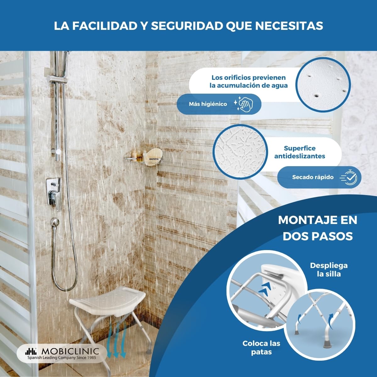 Rehab - Silla de Ducha o baño Plegable con Altura Regulable y Soporte Adicional para Personas Mayores