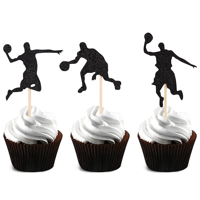 Buy Yecehapy 25Pcs Basketball Player Cupcake Toppers Black Glitter