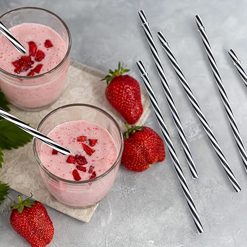 Miniatura 2 de 200 popotes de plástico de 9 pulgadas, pajitas largas reutilizables a rayas de plástico grueso para tarros y vasos Mason (negro)