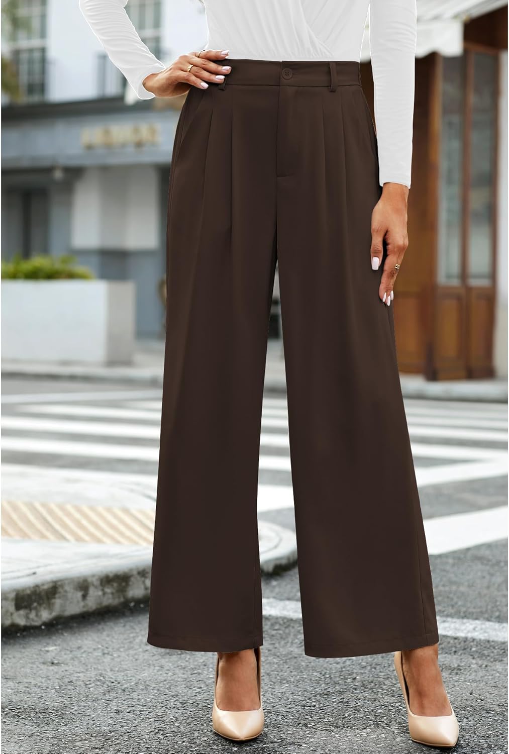 GRAPENT Wide Leg Pants for Women Work Business Casual High Waisted Dressy Pants Flowy Trousers Office - Image 3