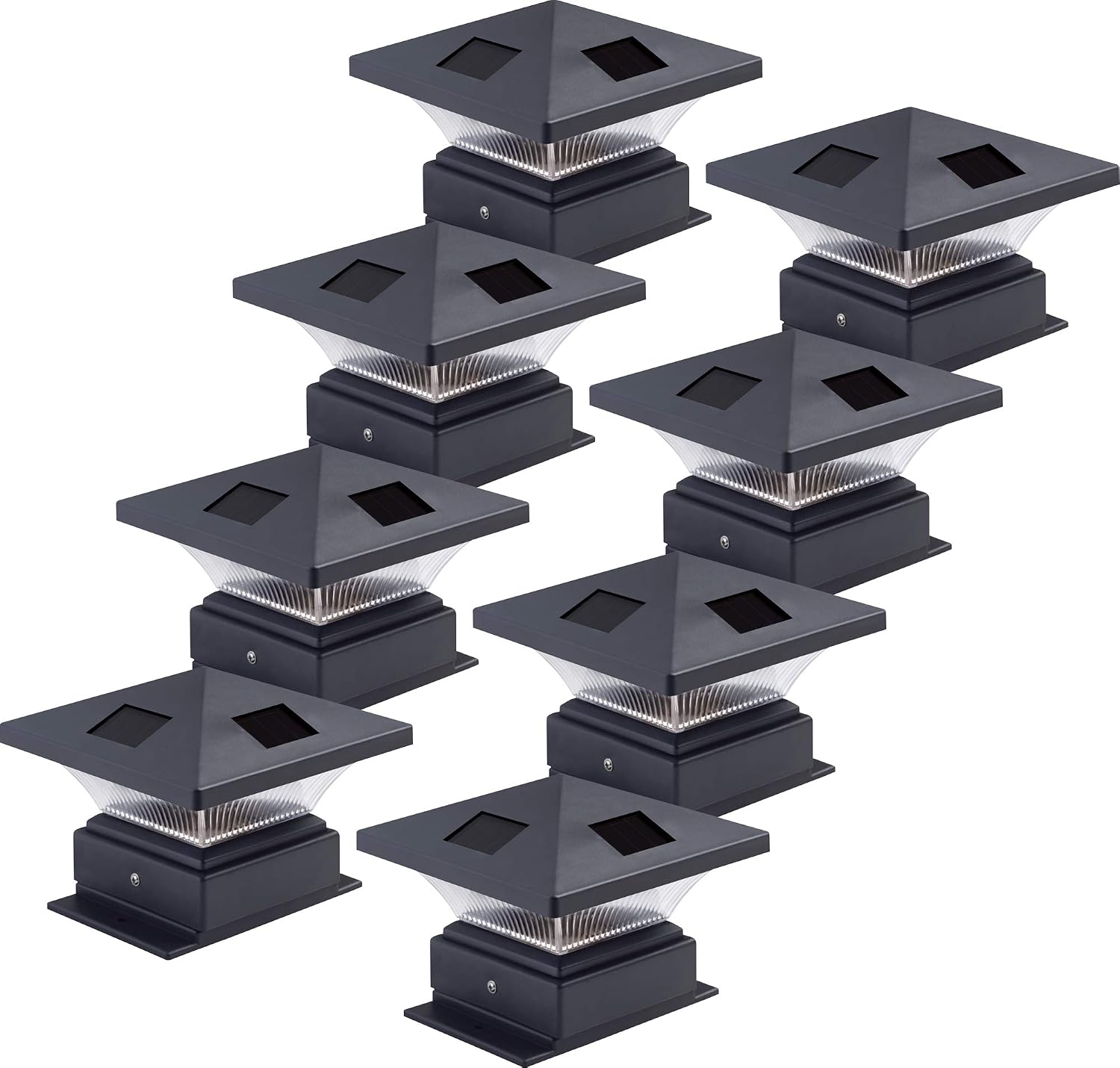 Westinghouse Pagoda II Solar LED Post Cap Light for 4 x 4 Wood Posts (Black, 8 Pack)