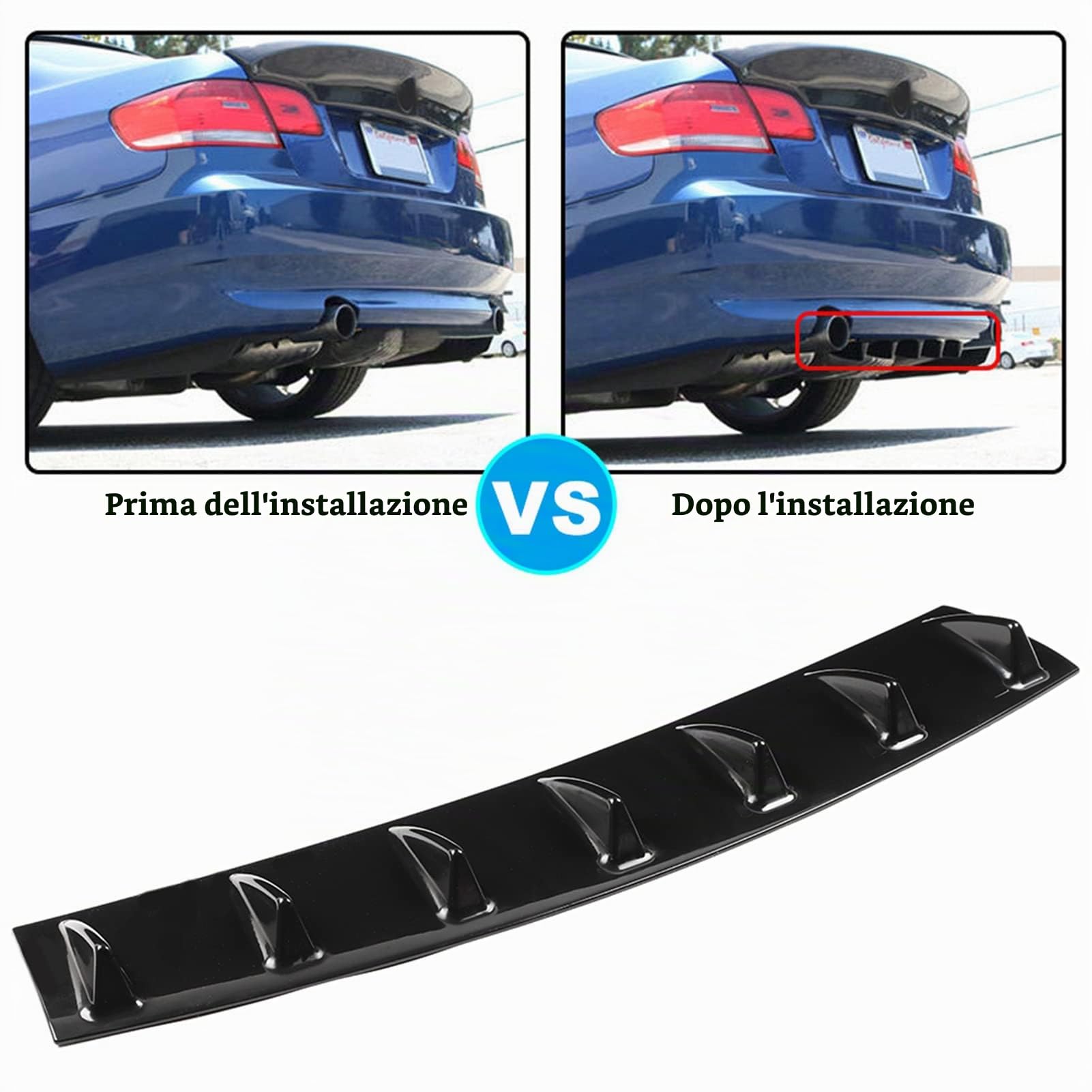 Spoiler Paraurti Posteriore, Diffusore a Labbro per Ala Spoiler per Pinna di Squalo per Telaio Paraurti Posteriore Universale per Auto (L)