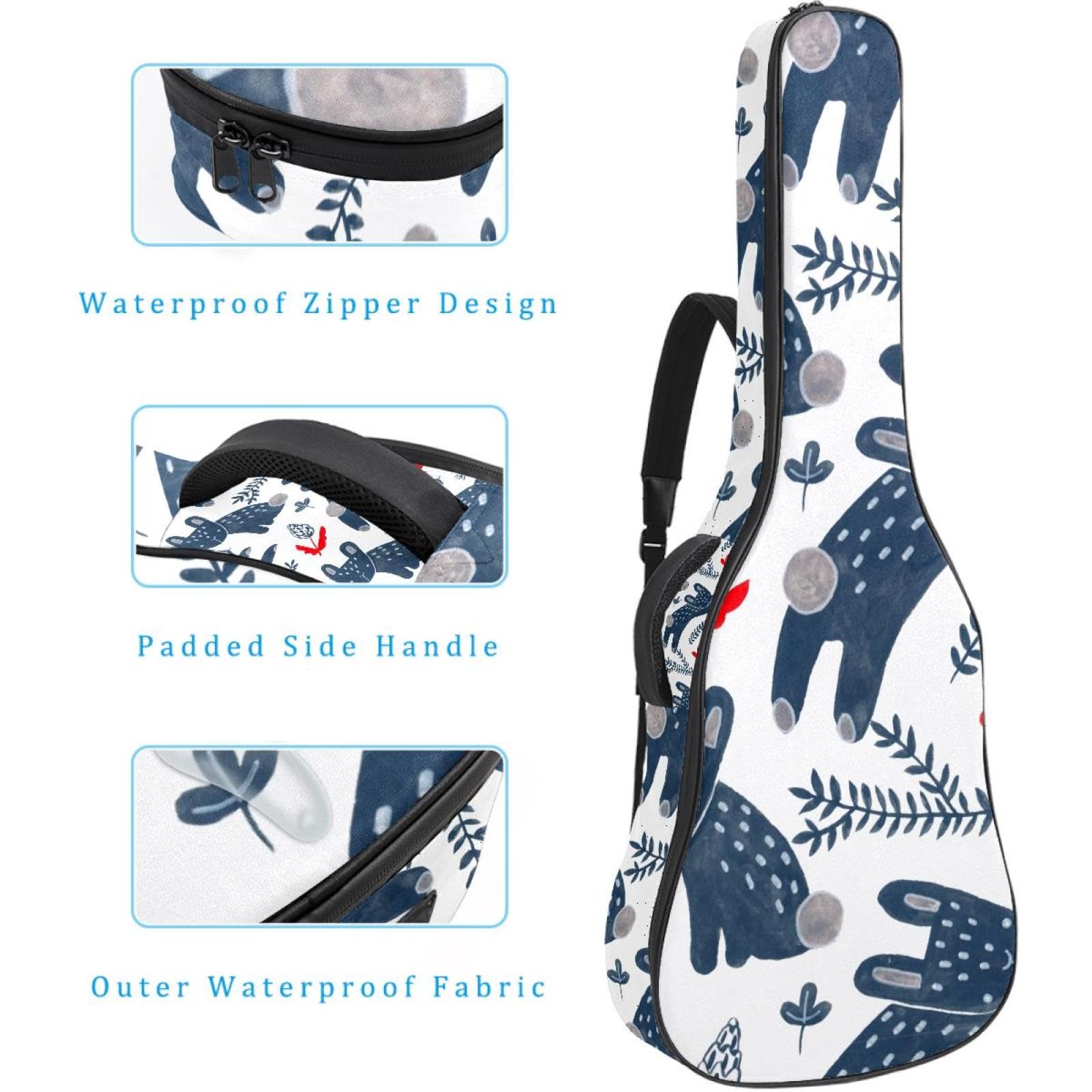 Torba na gitarę akustyczną wodoodporny plecak na gitary gruby miękki wyściełany kreskówka królik klasyczna obudowa na gitarę, wielobarwny, 42.9x16.9x4.7 in, Organizer do torby