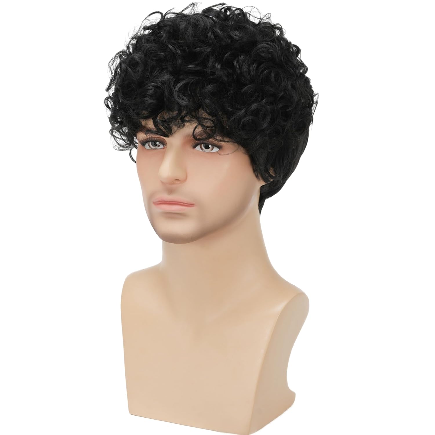 Mens Curly Wigs Black Short Wig Synthetic Heat Resistant Costume Wig Mens Daily Cosplay Party Halloween - Image 3