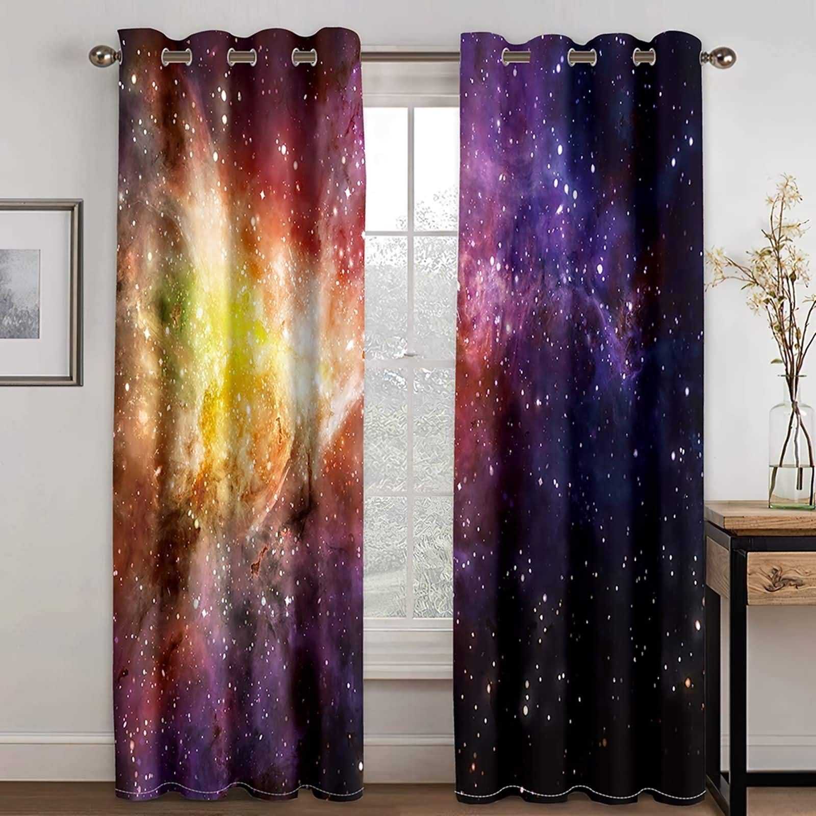 Rideaux occultants imprimé galaxie violet or rideau salon chambre isolation thermique