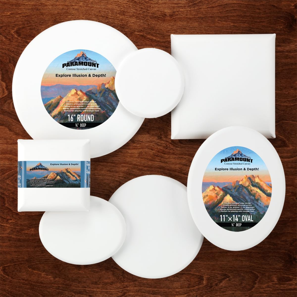 Paramount Contour Convex Profile Stretched Canvas, 11x14 Oval Canvas, 5 Pack, 3/4" Deep - Double Primed for Oil, Acrylic, and Mixed Media Art - 100% Cotton Duck Medium Texture