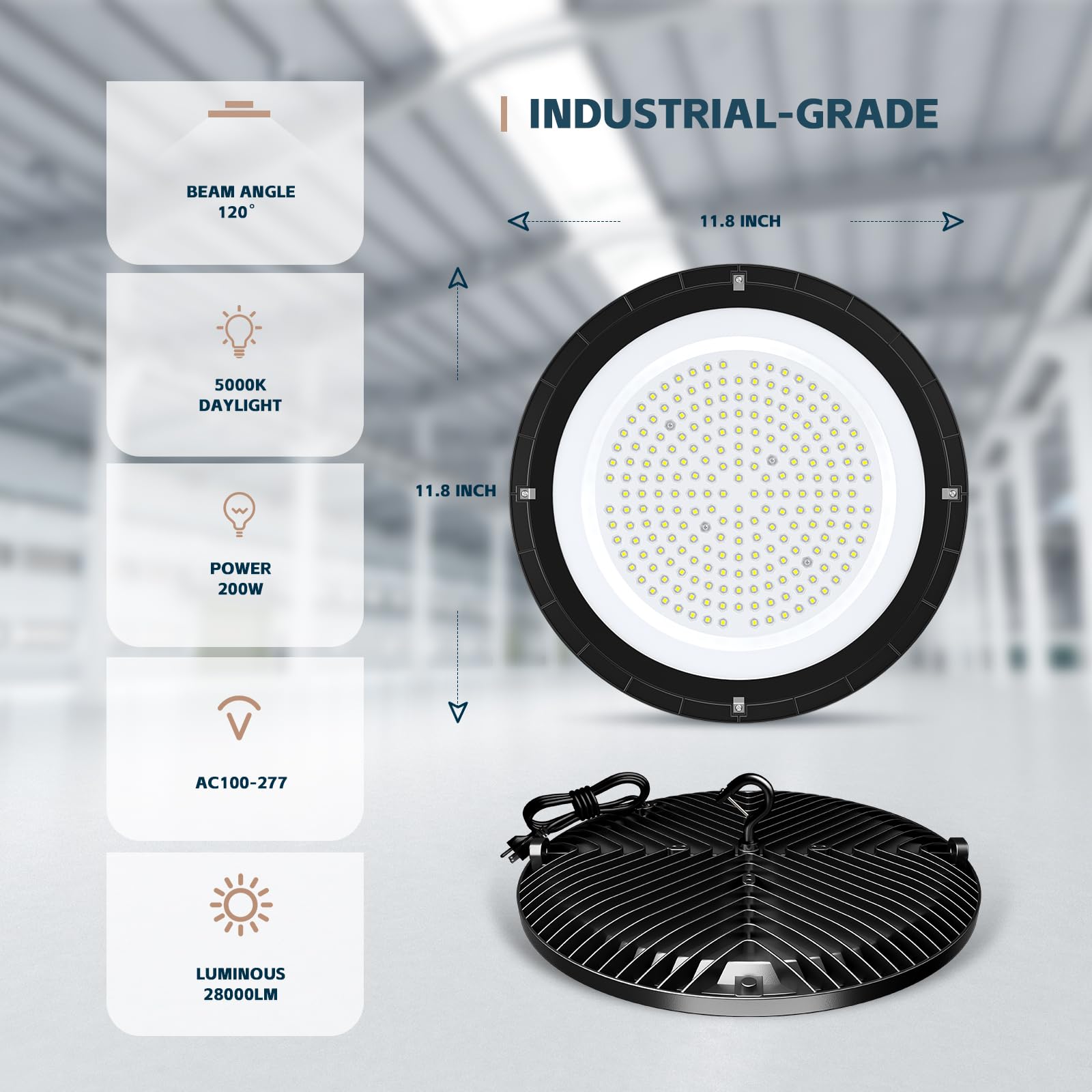 UFO LED High Bay Lights 200W 28000LM with US Plug 5ft Cable 5000K AC100-277V High Bay LED Shop — view 2