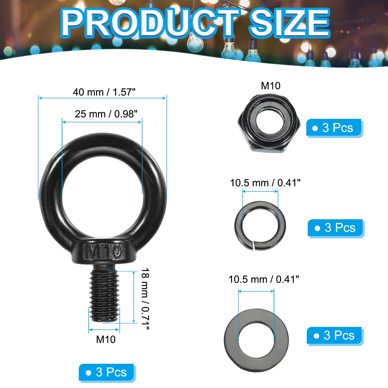 PATIKIL M10x18mm Lifting Shoulder Eye Bolt - Image 2