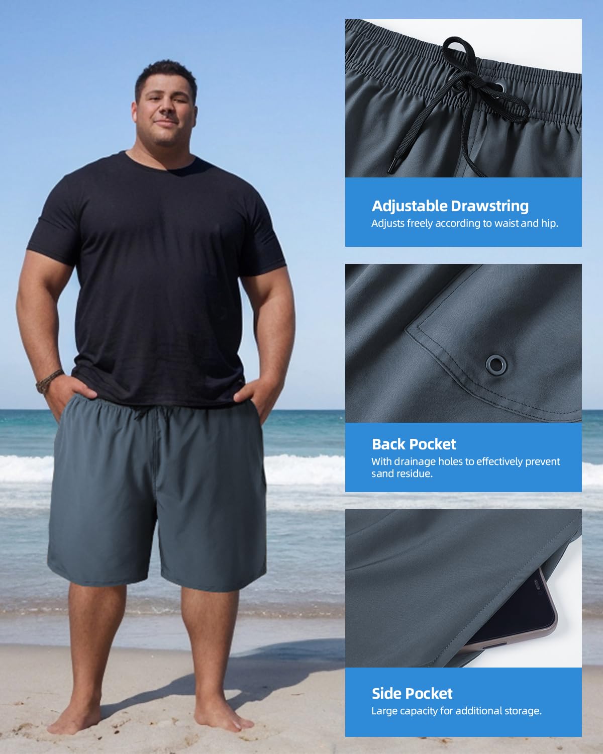 Arcweg Męskie spodenki kąpielowe plus size męskie kąpielówki duże i wysokie szybkoschnące spodenki kąpielowe XXL-6XL