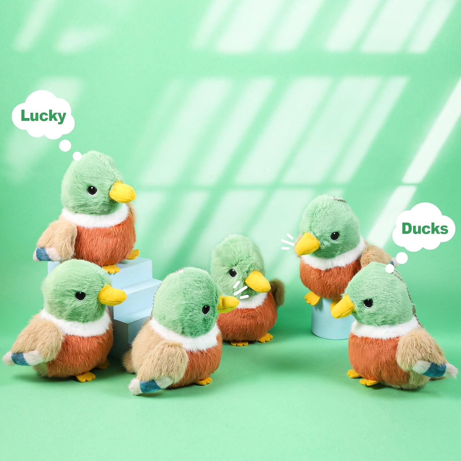 Niceup Small Mallard Duck Stuffed Plush Animals 4.5in One Lucky Duck Baby Shower Huntting Duck Party Favors Decoration Easter Basket Stuffer Bean Bag Sensorry Toys (Mallard Duck, 6, PCS)