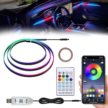 Acrylic LED Lights for Car, 43.3in RGB Interior Light Strip, 146 LEDs