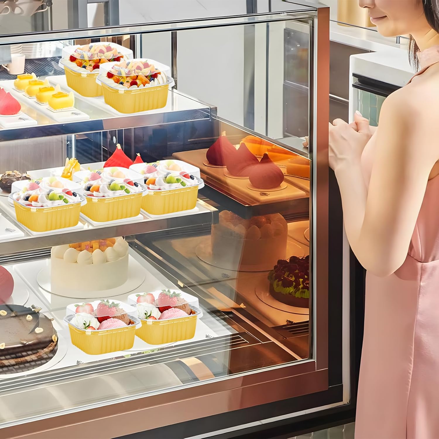 100 Pack Mini Cake Pans with Lids and Spoons, 5oz Square Aluminum Foil Loaf Pans Gold Small Cake Tins Disposable Baking Pans Dessert Cupcake Cups with Ribbon Decals for Wedding Birthday Party Picnics - Image 7