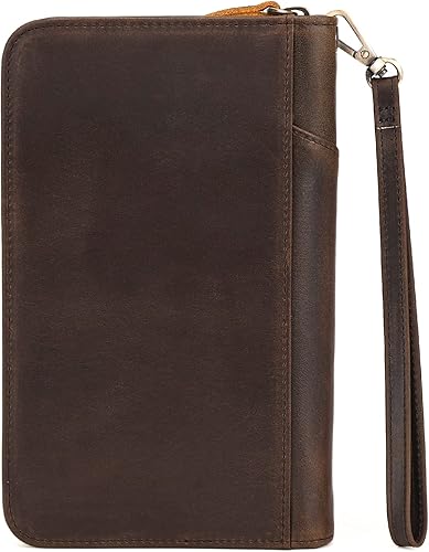 Miniatura 5 de Polare - Soporte para pasaporte de cuero de grano completo con cremallera YKK con bloqueo RFID, organizador de documentos de viaje, funda para