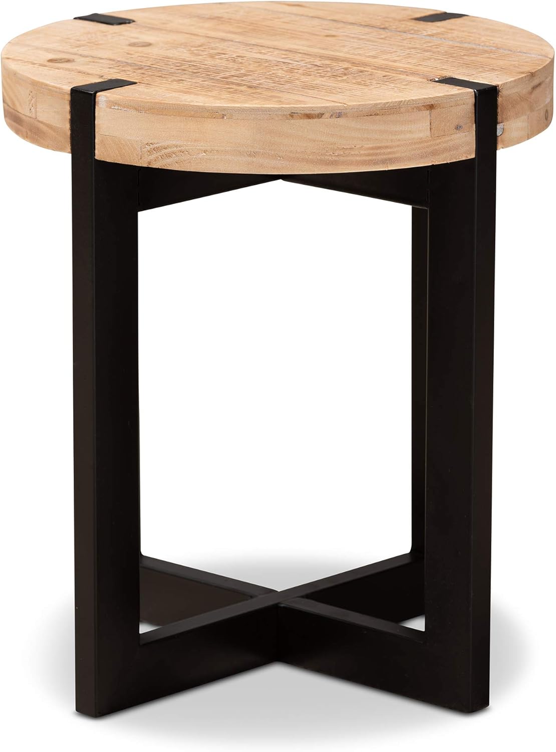 Baxton Studio Horace Rustic and Industrial Natural Brown Finished Wood and Black Finished Metal End Table
