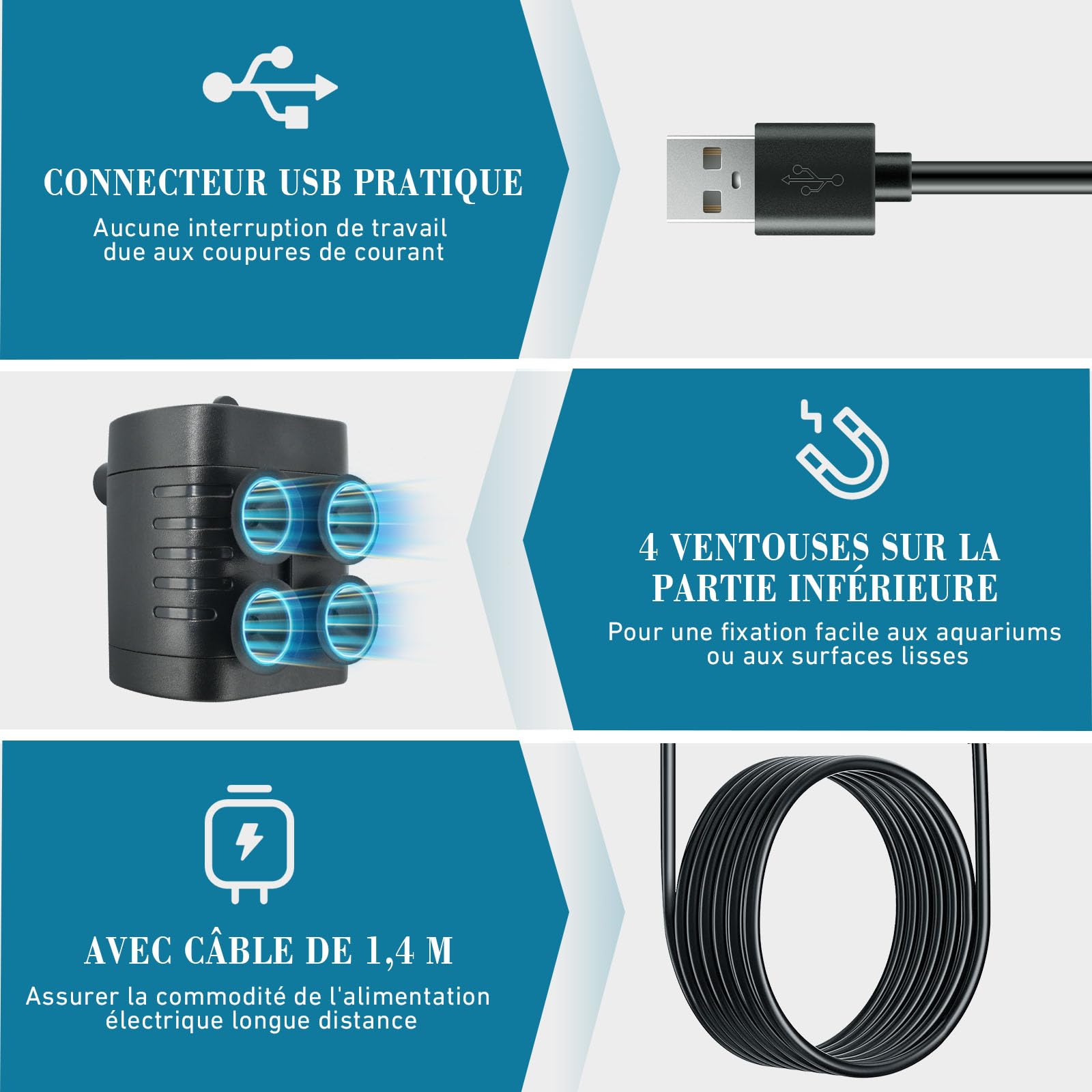 Mini Pompe a eau (200L/H Réglable, 1-3W) Ultra Silencieuse Pompe Aquarium avec 1,5 m USB-câble, Pompe Fontaine a eau chat pour Aquarium, Hydroponique, Étang Fontaine