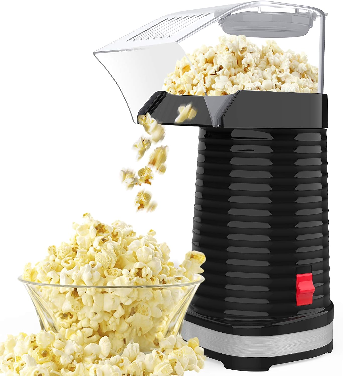 SLENPET Hot Air Popcorn Machine, 1200W Electric Popcorn Maker, ETL Certified, 98% Poping Rate, 3 Minutes Fast Popcorn Popper with Measuring Cup and Top Lid for Home, Family, Party (Black)