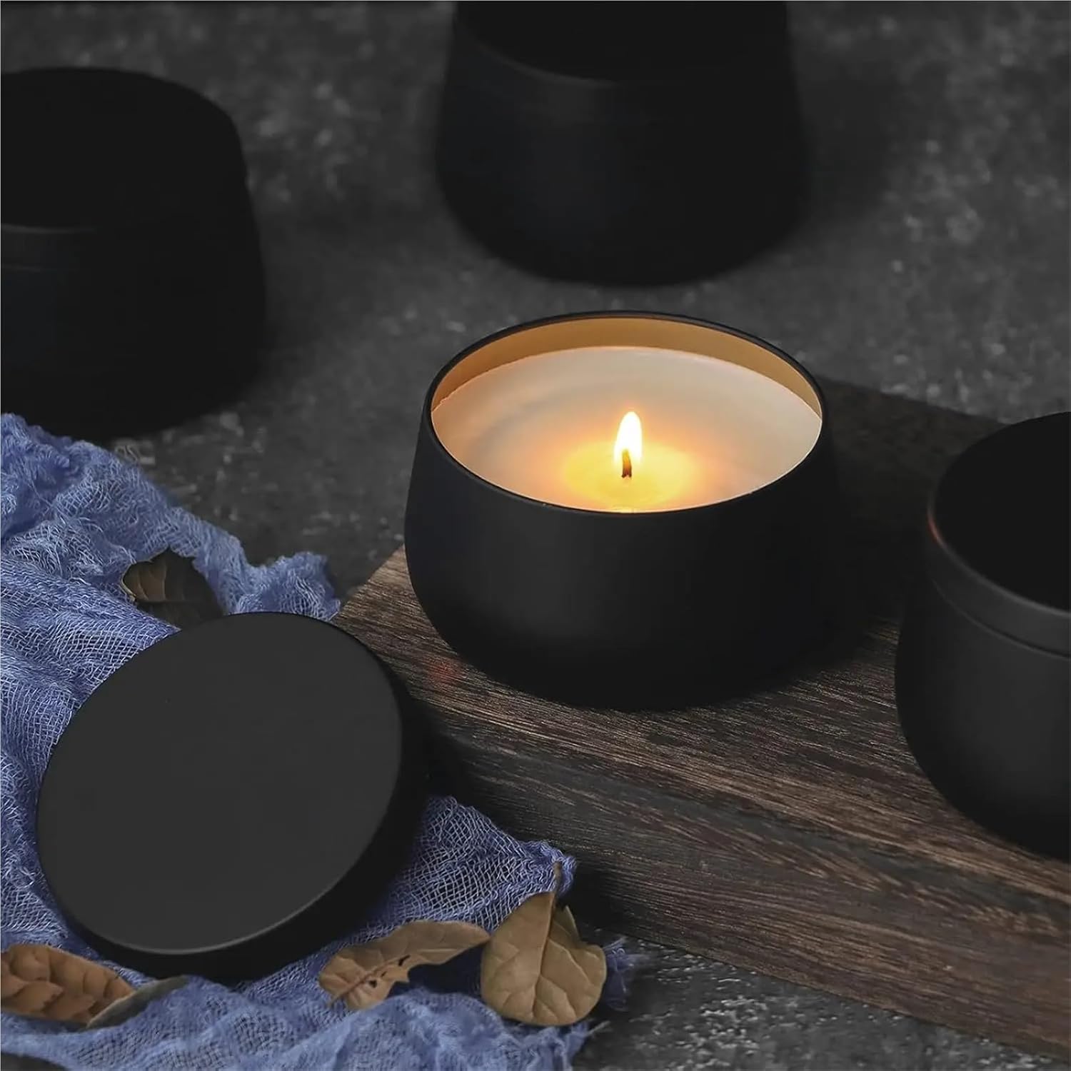 HongJP Candle Tins 24PCS 4oz/8oz Empty Metal Candle Tins with Lid Black Jars for DIY Making Christmas Sample Container(4oz tins)