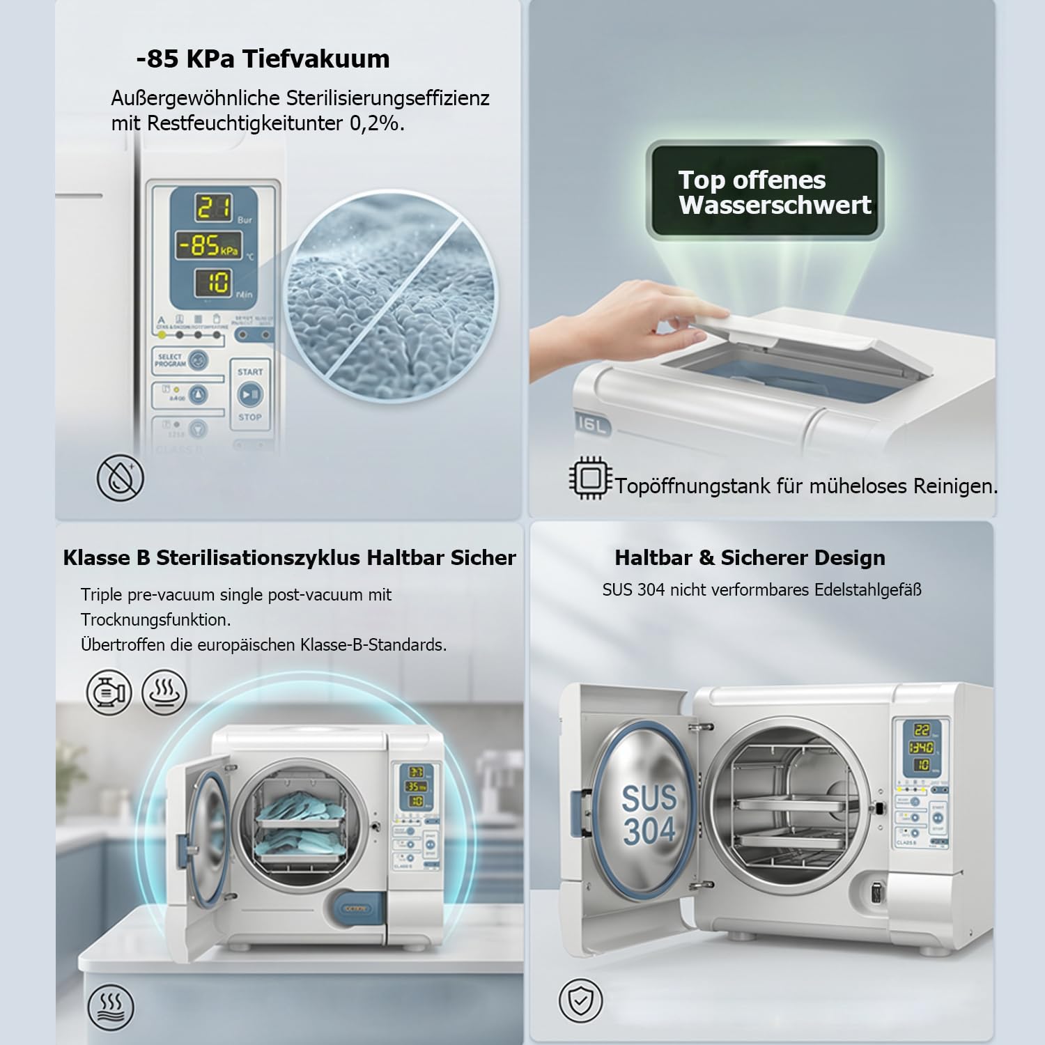 16L/18L/23L Digitale Anzeige Klasse B Autoklav Vakuumdampfsterilisator Hochtemperatur Tischplatte Laborausrüstung (16L)