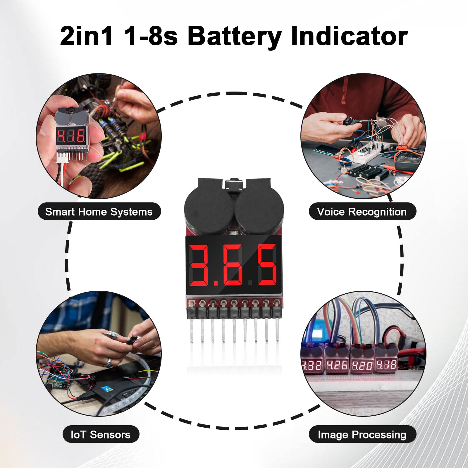 RUIZHI 1-8S Lipo Testeur Batterie Moniteur, Alarme de Basse Tension de Batterie au Lithium, Indicateur de Niveau Testeur de Batterie avec Indicateur LED pour Lipo/Life/LiMn/Batterie Li-ion(6 Pièces)