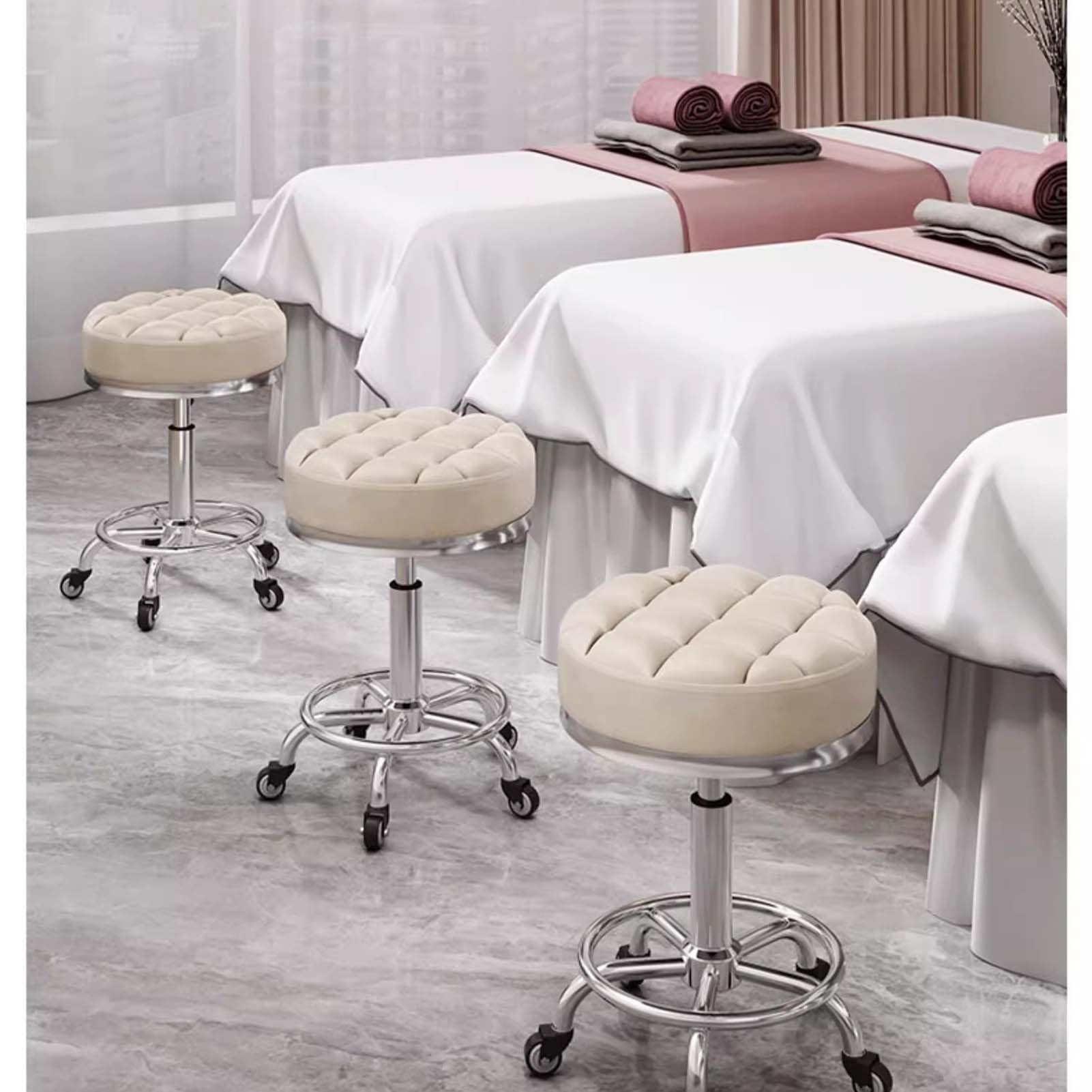 Taburete Redondo De Cuero PU con Ruedas, Taburete Giratorio con Ajuste De Altura para El Hogar Y La Oficina, Taburetes De Masaje para Cocina Y Laboratorio De Dibujo (C)