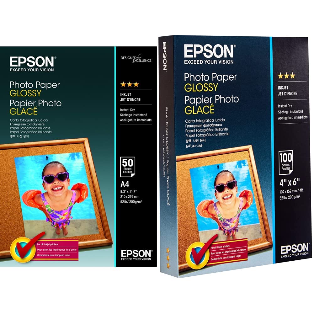 EPSON Foto Papier glänzend A4 50 Blatt 1er-Pack & Foto Papier glänzend 100x150mm 100 Blatt 1er-Pack